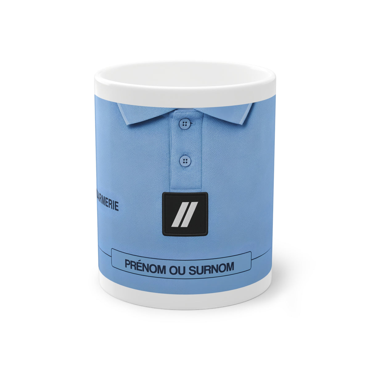 Mug Gendarmerie Personnalisé – Polo Bleu & Galon de Poitrine avec Prénom